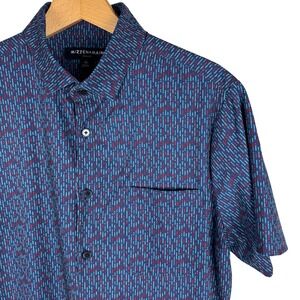 Mizzen+Main Leeward Trim Fit Short Sleeve Shirt Men M Performance Blue Geometric